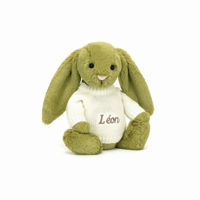 Jellycat Bashful Moss Bunny with Cream Jumper Australia | 379064TCL